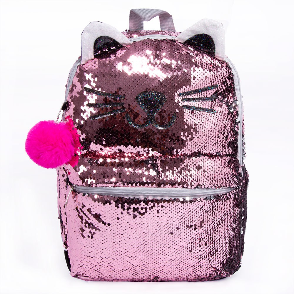 Mochila Escolar Gatinho Meow Animal Lantejoulas Veterinario