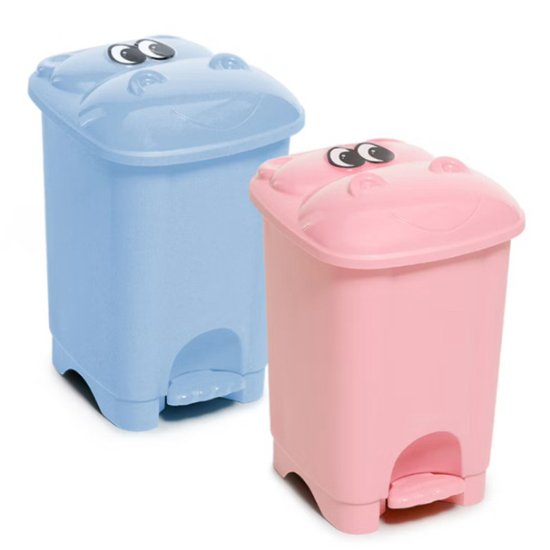 Lixeira Infantil 7L Tampa De Hipopótamo Com Pedal Rosa Azul - Giotto