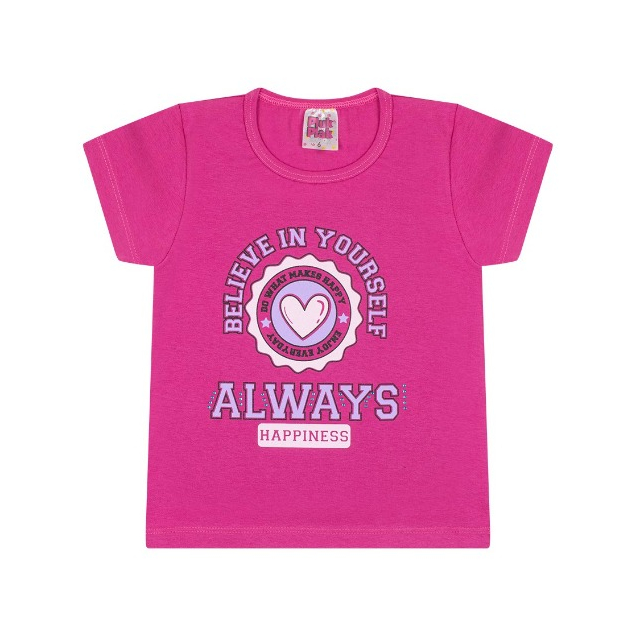 Kit 3 Blusa Manga Curta Infantil Menina Algodão Estampadas - Tamanho 01 ao 14 Oferta do Dia