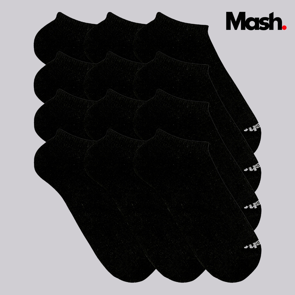 Kit 12 Pares Meia Preta Mash Invisível Soquete Sapatilha Esportiva Masculina Algodão Respirável