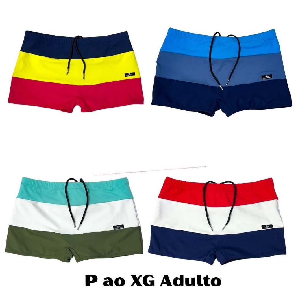 Sunga Adulto Boxer Moda Praia Tricolor Proteção UV