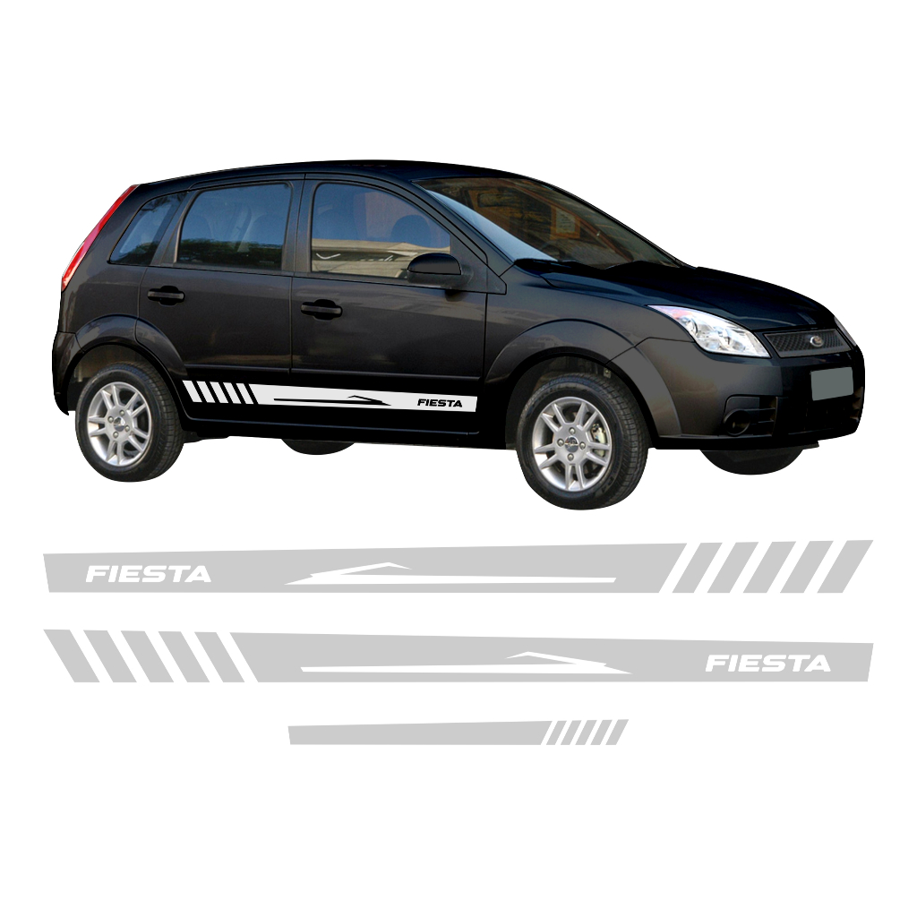 Faixa Lateral E Traseira Adesivo Do Carro Ford Fiesta 2 e 4 Portas 2006 A 2011 Acessórios Personalizado Prata Fd71