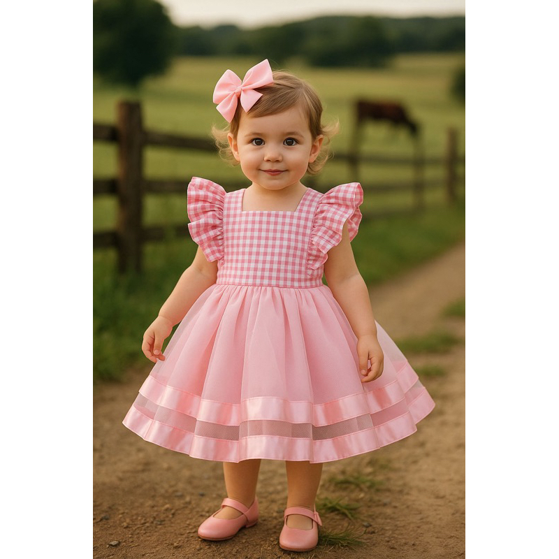 ✨ Vestido Infantil Rosa Xadrez