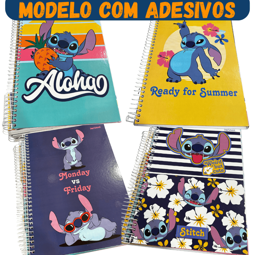 Caderno Espiral Capa Dura 12x1- 192 Folhas - Lilo & Stitch - StarSchool / Caderno 10 Materias Stitch com Adesivos em Oferta na Shopee