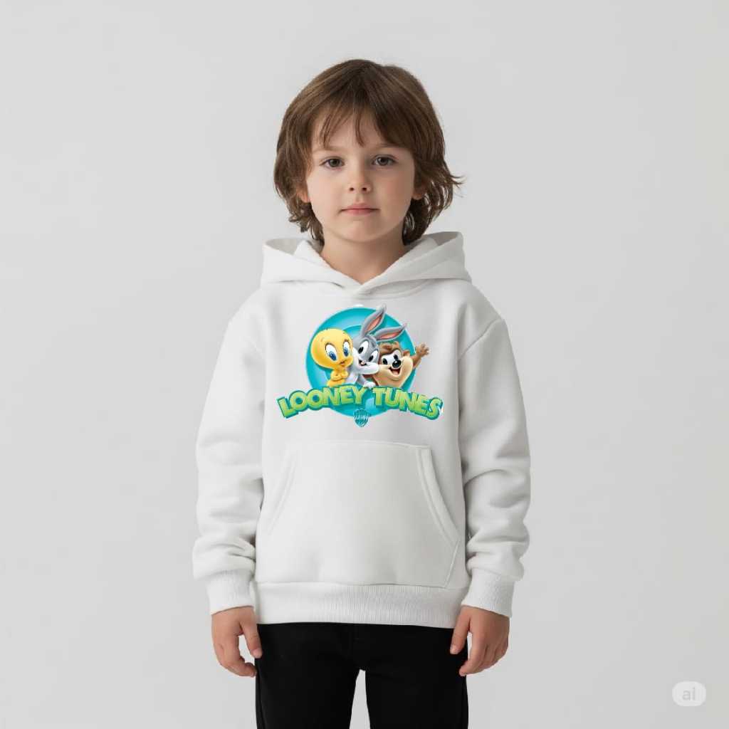 Abrigo Conjunto menino Menina looney tunes Moletom Calça Infantil Reforçado com Capuz Material Grosso Premium