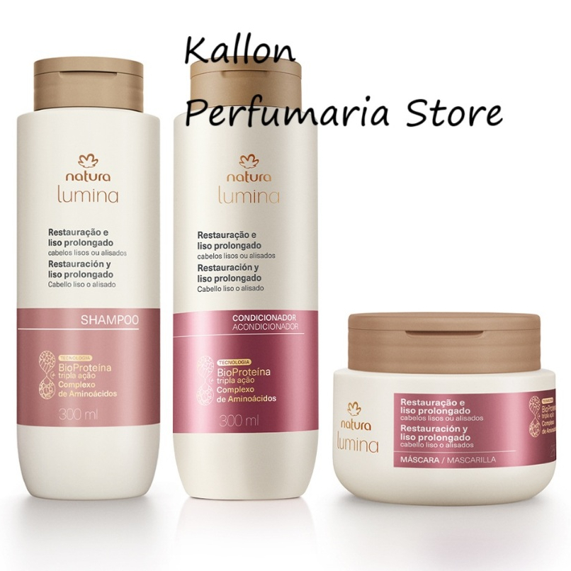 Kit Lumina para Restauração e Liso Prolongado, Shampoo, Condicionador e Máscara Restauradora