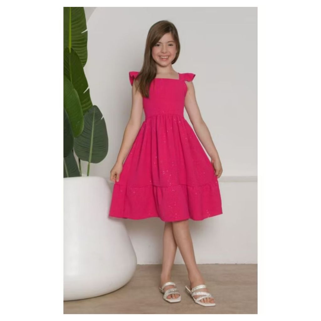 Vestido infantil Juvenil Midi Tecido Duna com Brilho Casual em Oferta na Shopee