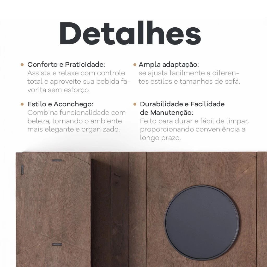 Jogo de 2 Esteiras Para Sofá Suporte Porta Copos e Controle Madeira Decoração Sala MDF