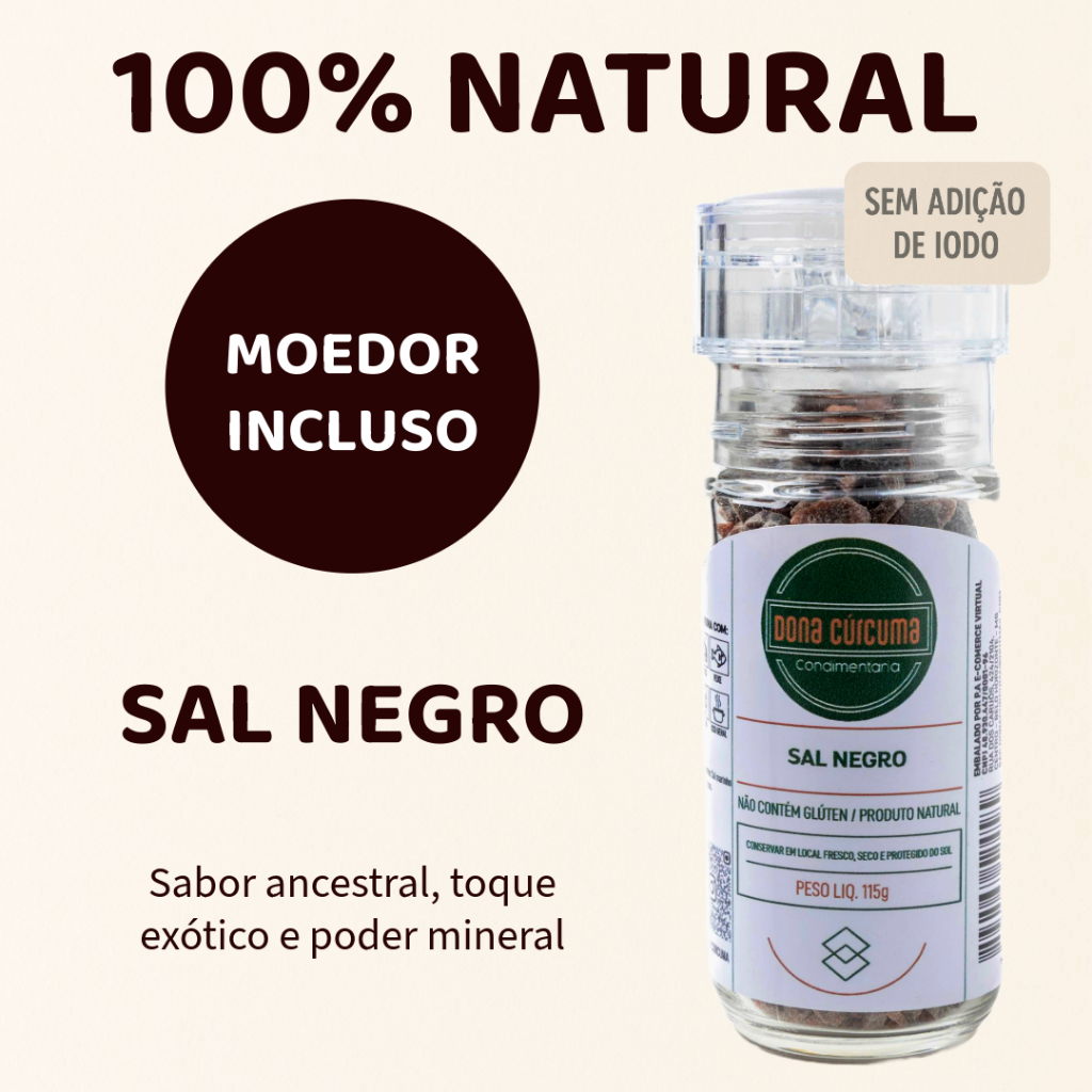Moedor de Sal Negro do Himalaia 100% Natural | Temperos e Especiarias – Dona Cúrcuma em Oferta na Shopee