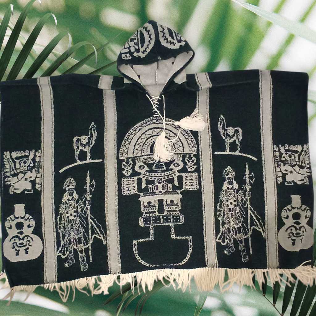 Poncho Peruano TUMI Símbolo Peruano da Medicina Tricot Inverno Unissex