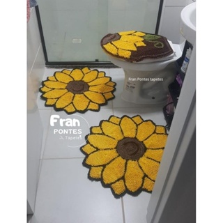Jogo de Banheiro Girassol Amarelo luxo Tapete Frufru em Oferta na Shopee