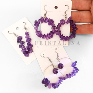 Brincos Feminino Ametista Pedra Natural Cristais e Aço Inox Artesanal Brinco Hippie Boho em Oferta na Shopee