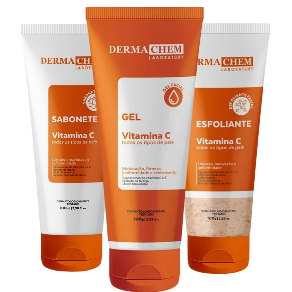 Kit Dermachem Vitamina C Gel Hidratante Sabonete Esfoliante Tratamento Facial 100ml