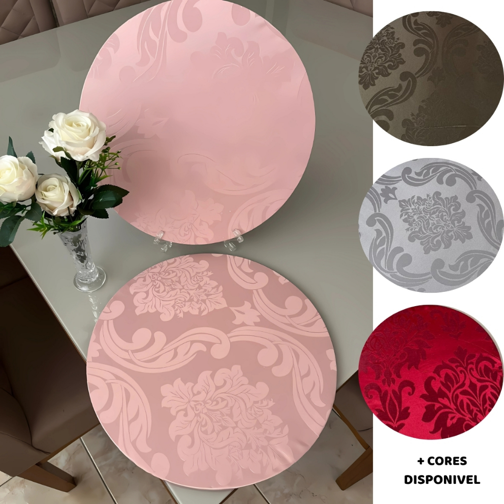 Kit Sousplat 6 lugares Capa para MDF de 35cm Diâmetro Jacquard Liso