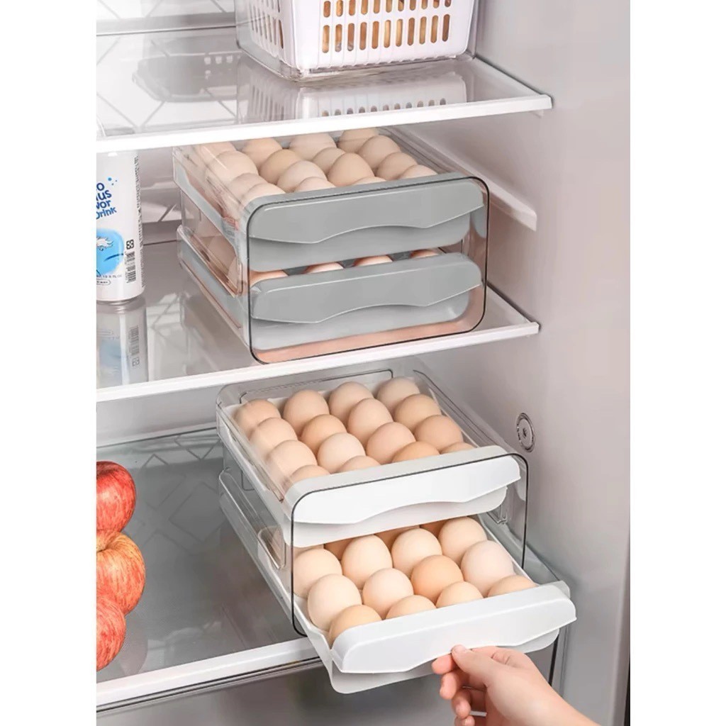 Gaveteiro Organizador de Ovos 32 Unidades Porta Empilhável Transparente Geladeira Prático