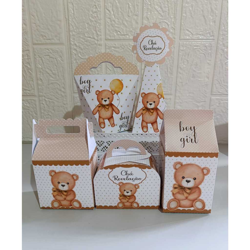 Kit Personalizado Para Lembrancinha Chá Revelação Ursinho (PEGUE E MONTE)/Kit Caixinhas Personalizadas
