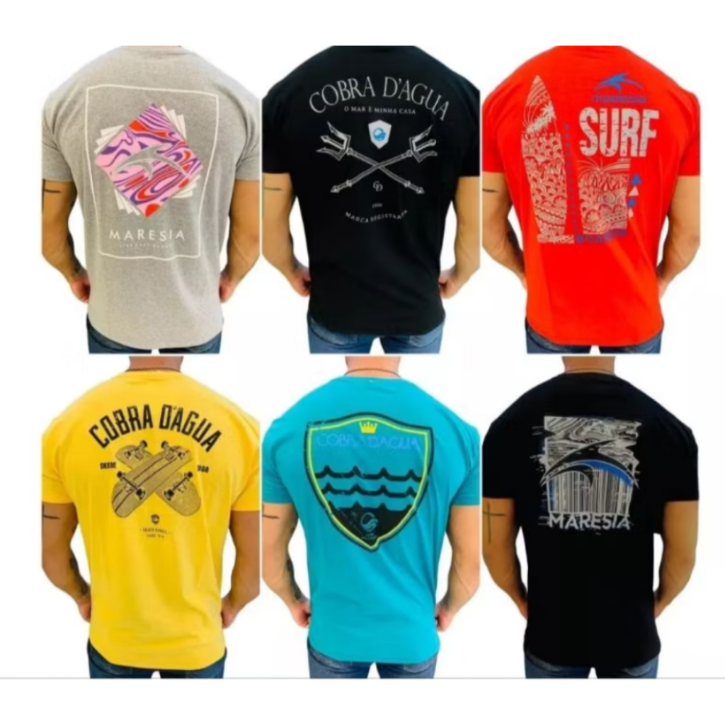 Kit 03 Camisetas Masculina Cobra D´Água 100% Algodão Praia Verão Surf Estamapas Variadas em Oferta na Shopee