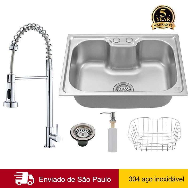 Cuba Pia Aco Inox 304 Gourmet Cozinha 50x40CM Acompanha cesto Dispensador de detergente e Torneira Gourmet em Oferta na Shopee
