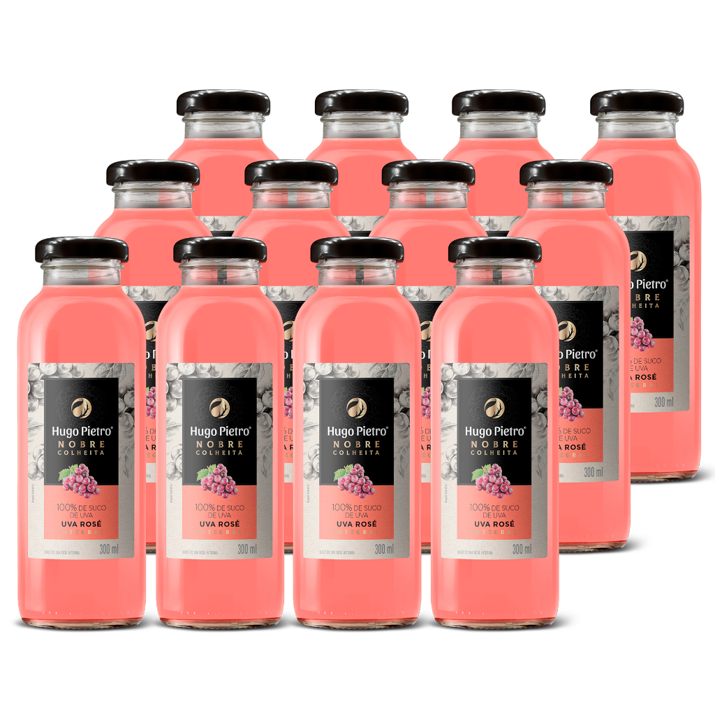 Kit C/ 12 Sucos 300ml Uva Rose Natural Integral Nobre Colheita - Hugo Pietro