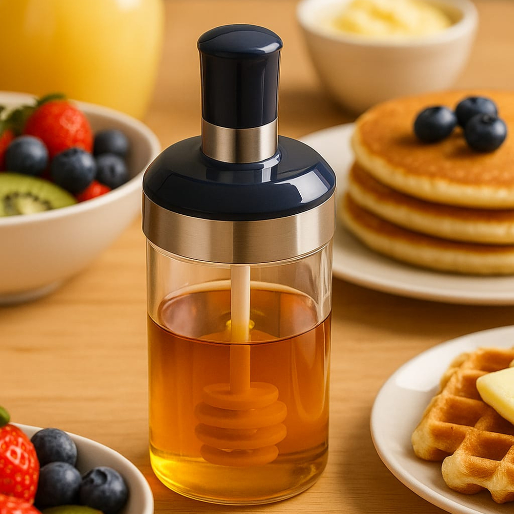 Meleira De Vidro Com Tampa 260ml Frasco Porta Pote Transparente Pegador Para Mel Colmeia Cozinha Melado