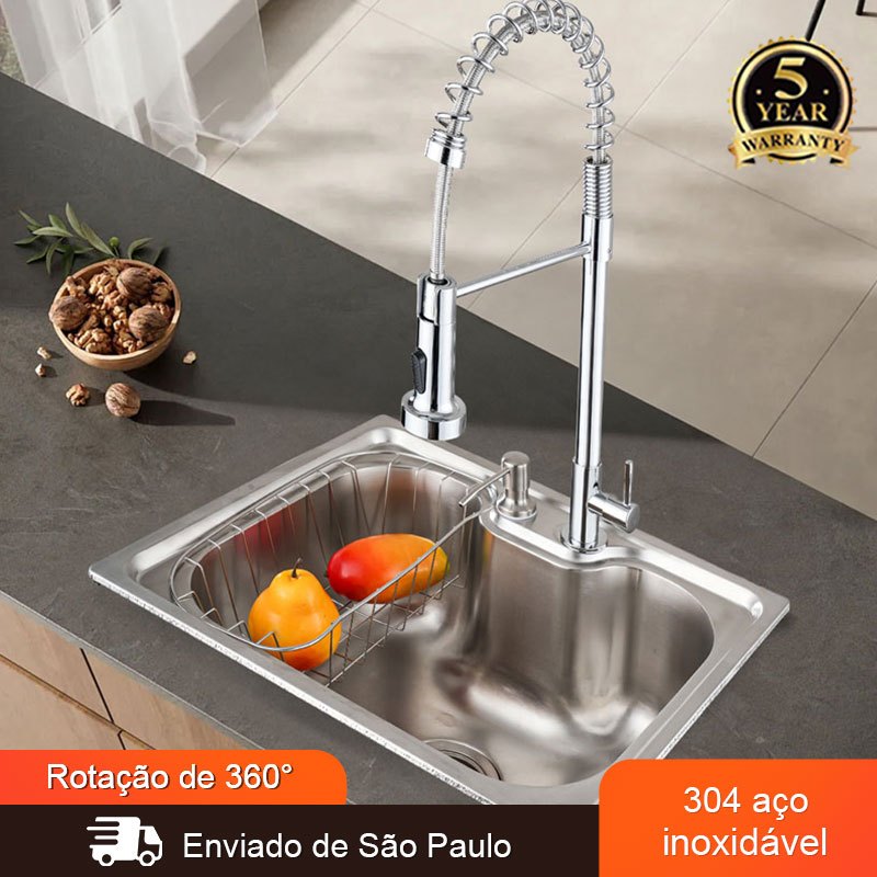 Cuba Pia Cozinha Gourmet 50 X40 CM Aço Inox 304 Com Acessórios + Torneira Gourme