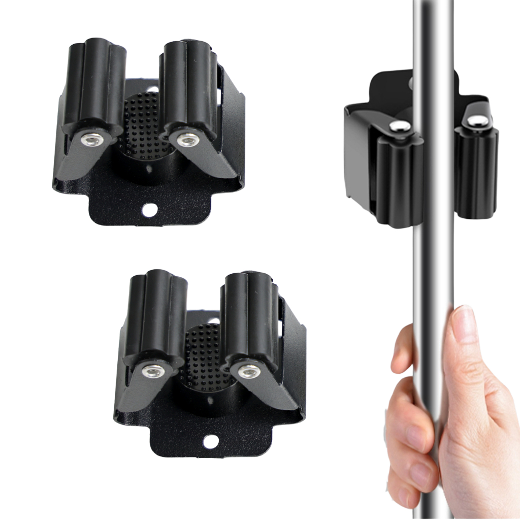 Lumai Suporte Vassoura Aço Inox Preto Kit 2 Prendedor Fixador Parede Rodo Lavanderia Externo