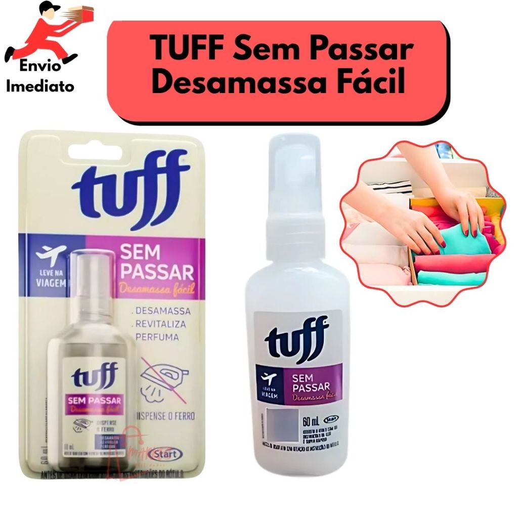 Tuff Sem Passar Desamassa Fácil 60 ML Spray Para Viagem Neutraliza Revitaliza e Perfuma