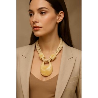 Colar Feminino Cordão Fios Encerado com Pedra de Resina Tendência Max Colares