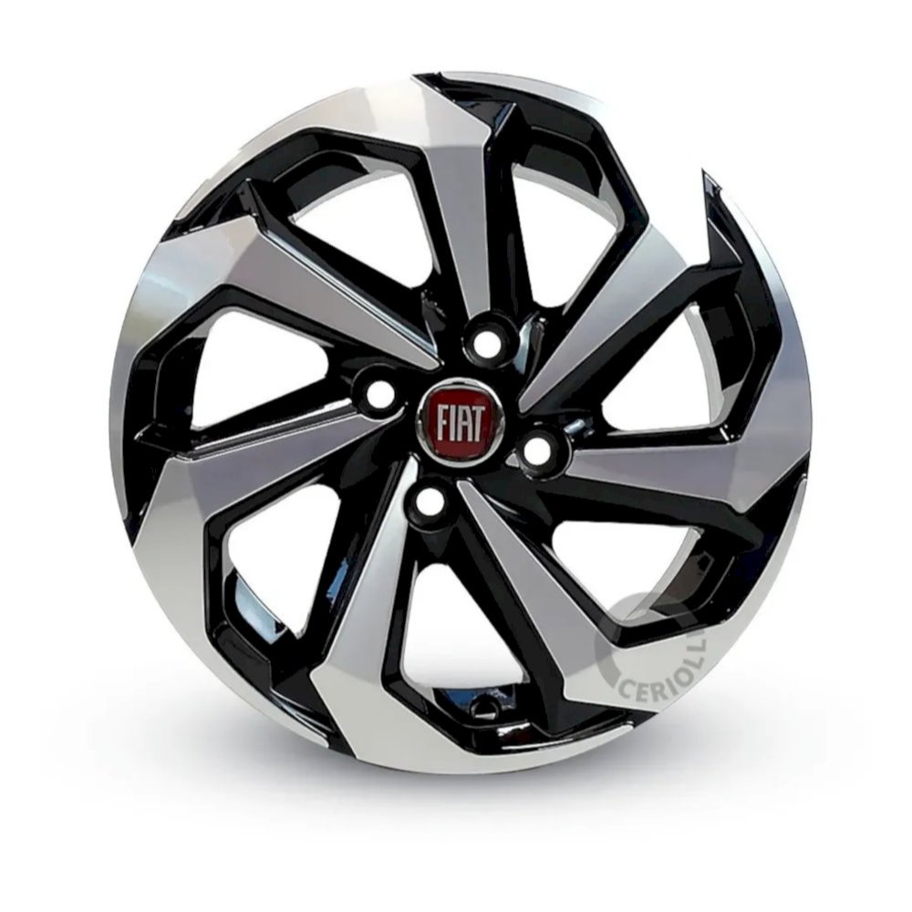 Kit 4 Rodas Aro 13 4x98 Emblema Fiat Uno Fiorino Palio Bicos Brinde Preto Diamantado K71