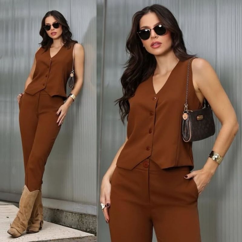 Kit 2 Coletes alfaiataria feminino Forrado Social Gola V em Oferta na Shopee