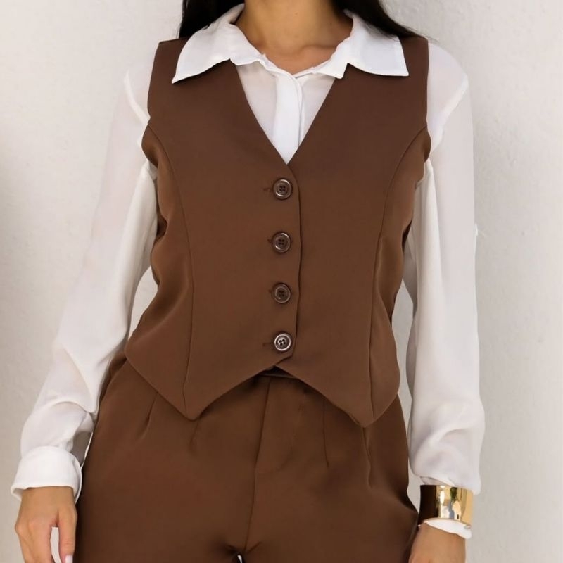 Colete Alfaiataria Feminino Forrado Social Gola V em Oferta na Shopee