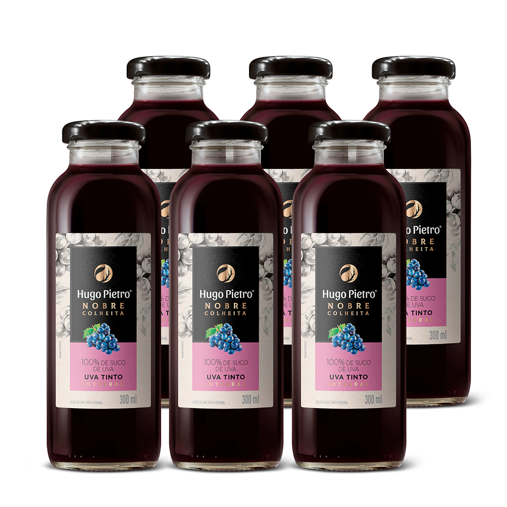 Kit C/ 6 Sucos 300ml Uva Tinto Nobre Colheita Hugo Pietro