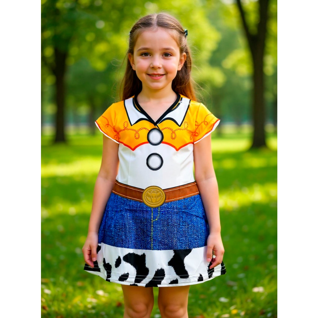 Fantasia Infantil Menina Cowgirl Com Saia Confortável Cosplay Jessie Festa Escola Country Estampa 3D