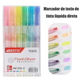 6pcs Adorável Crianças Cor Sinal Caneta Estudante Com Caneta Fluorescente De Pintura/Marcador De Texto De Tinta Líquida em Oferta na Shopee