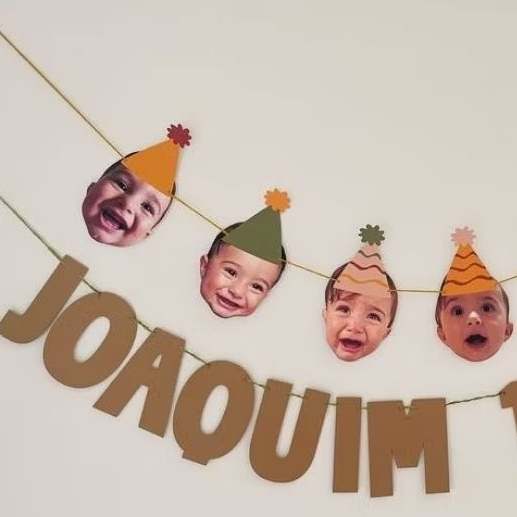 Kit Bandeirola Personalizado – Rostinho + Varal de Nome em Oferta na Shopee