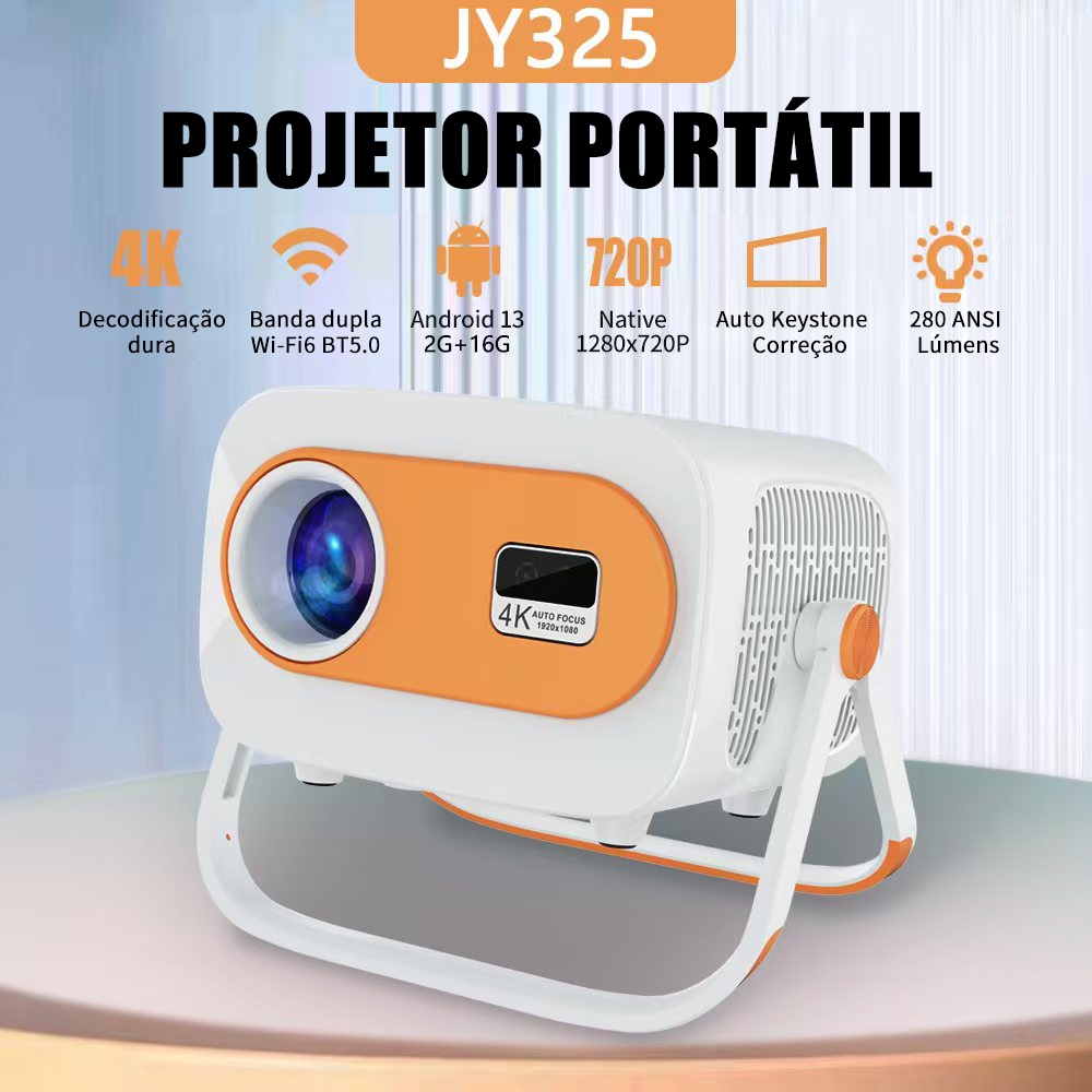 Projetor JY325 Portas USB duplas TV 4K Dual Band WIFI 2.4G/5G Bluetooth 4.2 Cinema Portátil Escritório Sala