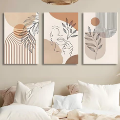 Kit 3 Quadros Decorativos Boêmio Minimalista Instalação Sem Furos 120x60cm Decorar Sala Quarto Escritório