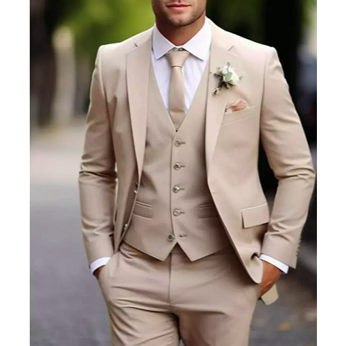 Terno Masculino Bege Slim Fit- Corte Italiano, Tecido MicroFibra Gabardine Premium Cores