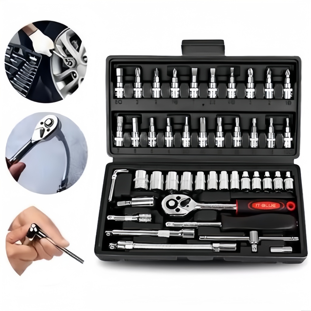 Preto 46 Peças Maleta Completa Linha Premium Kit Chaves Jogo Catraca Reversível Com Soquetes Promoção