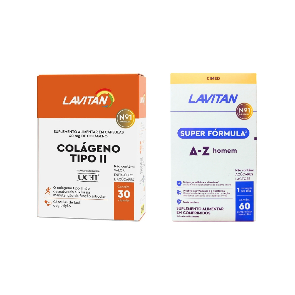 Kit Lavitan Colágeno Tipo II 30 Cápsulas  e Multivitamínico Super Fórmula AZ 60 Cápsulas