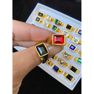 Anel Dourado com Pedra Verde Azul Preta Branca- Anel de Formatura / Anel Masculino e Feminino (Dedeira Banhada 18k)