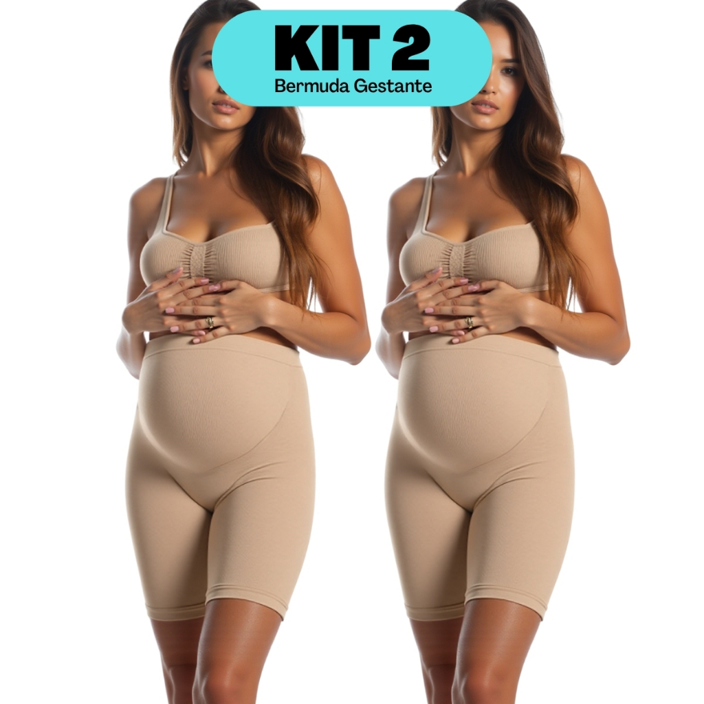 Kit 2 Bermuda Gestante Short Adulto Feminino Cintura Alta Sem Costura Anatômica Maternidade Gravida em Oferta na Shopee