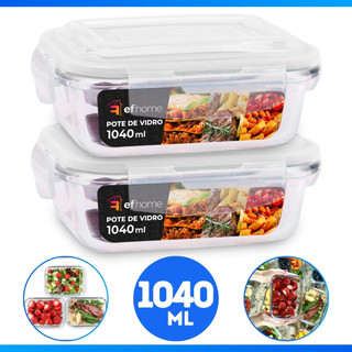 Conjunto 2 Potes 1040ml Hermético Vidro Marmita Com 4 Travas