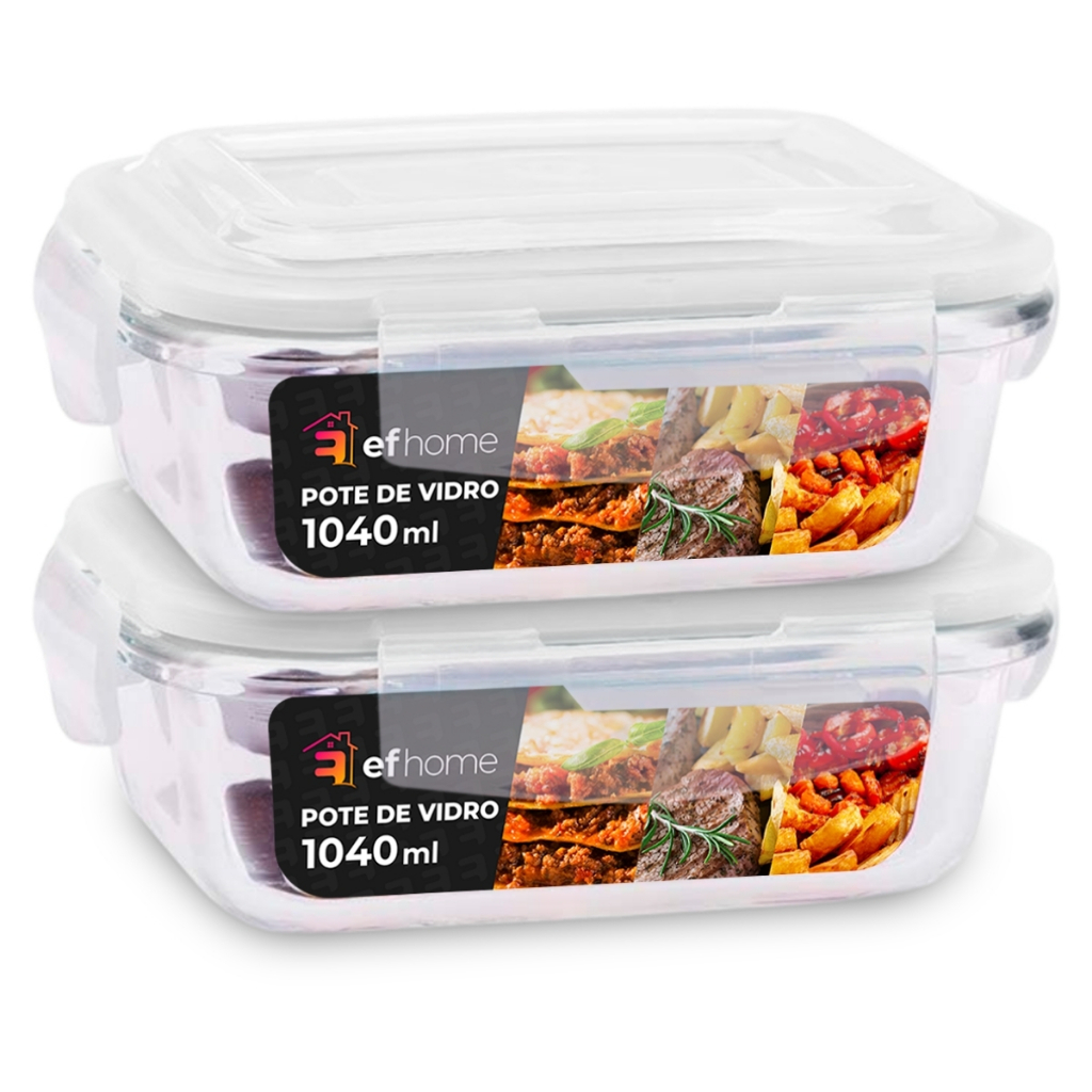 Conjunto 2 Potes 1040ml Hermético Vidro Marmita Com 4 Travas · foto 2