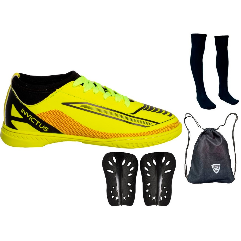 Chuteira Futsal Invictus Adulto Cano Médio Quadra Original Uzze Meião Mochila Caneleira