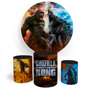 Kit Festa Capa Painel Personalizada Redondo E Capa Cilíndro Em Conjunto Comemoração Tema Godzilla Vs Kong em Oferta na Shopee