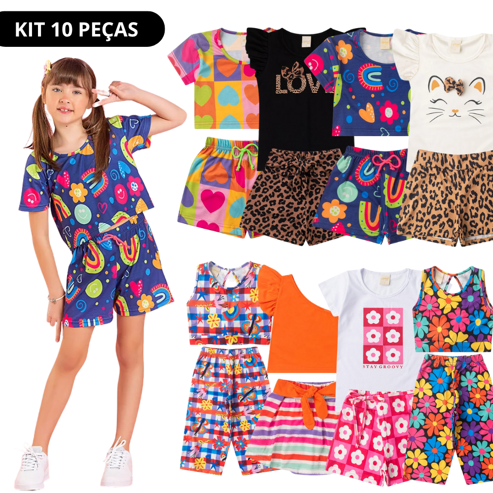 Kit Sortido 10 Peças de Roupas Infantis Menina Verão-  5 Conjuntos em Oferta na Shopee