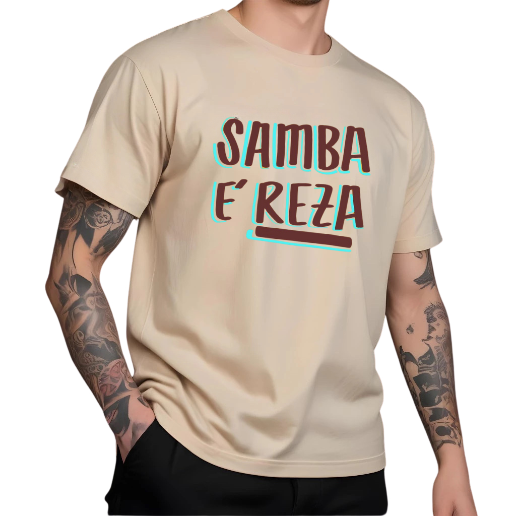 Camiseta Masculina Unissex Samba é Reza Frases Algodao Premium Casual em Oferta na Shopee