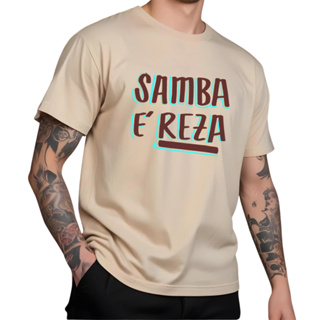 Camiseta Masculina Unissex Samba é Reza Frases Algodao Premium Casual em Oferta na Shopee