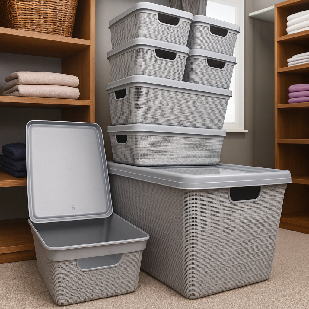 Kit 8 Caixas Organizadoras com Tampa Cesto Grande em Plástico Resistente 22 L 5 L 1,8 L em Oferta na Shopee